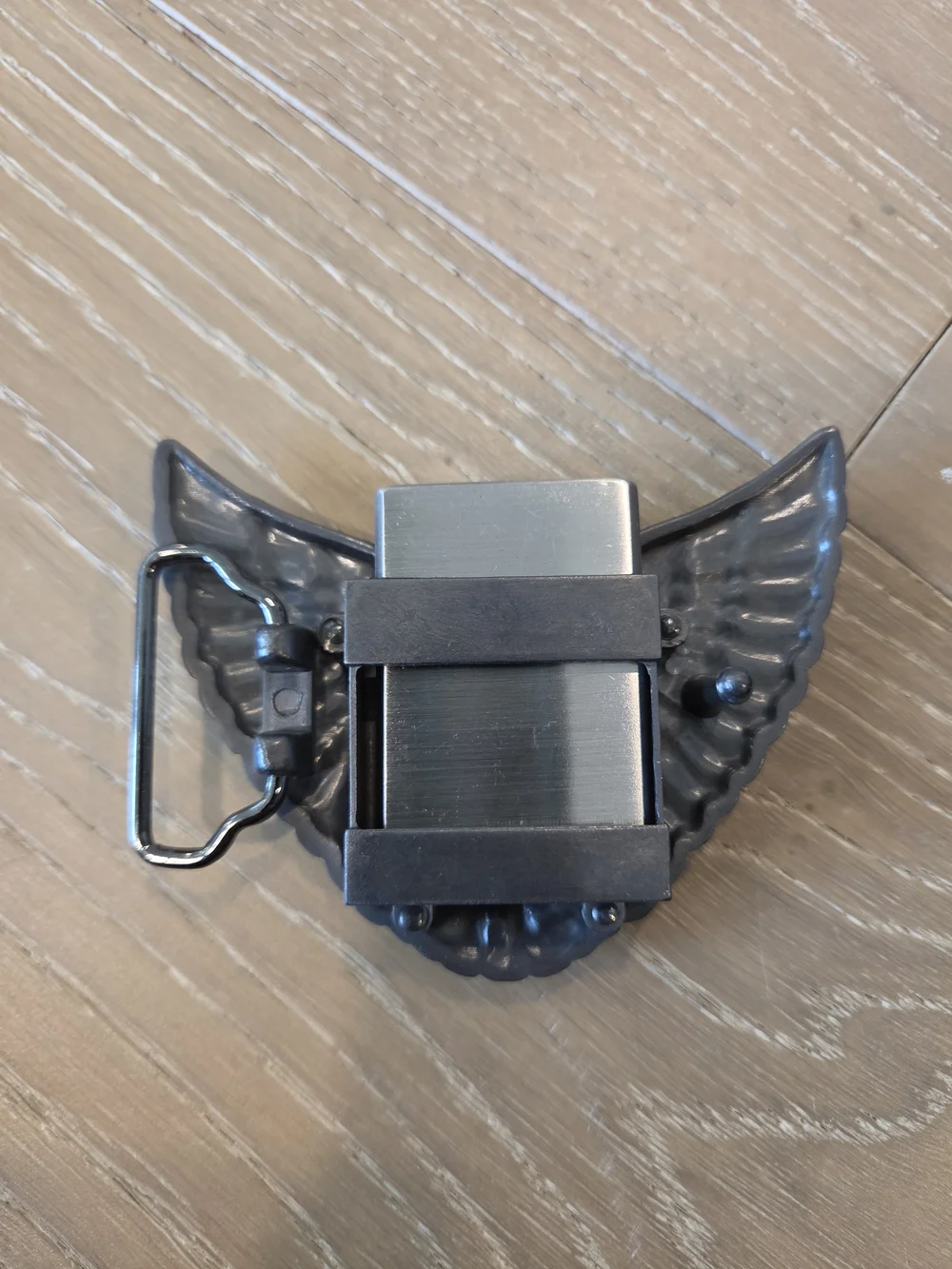 Winged Dollar Sign Rhinestone Belt Buckle with Flip Top Lighter